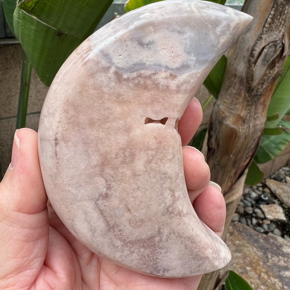 Pink Amethyst Quartz Crystal Moon with Blue Agate